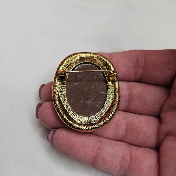 Women's Beauty Head Cameo Brooch Retro Style Pin Rhinestone Sparkling Gold Tone - Picture 3 of 6